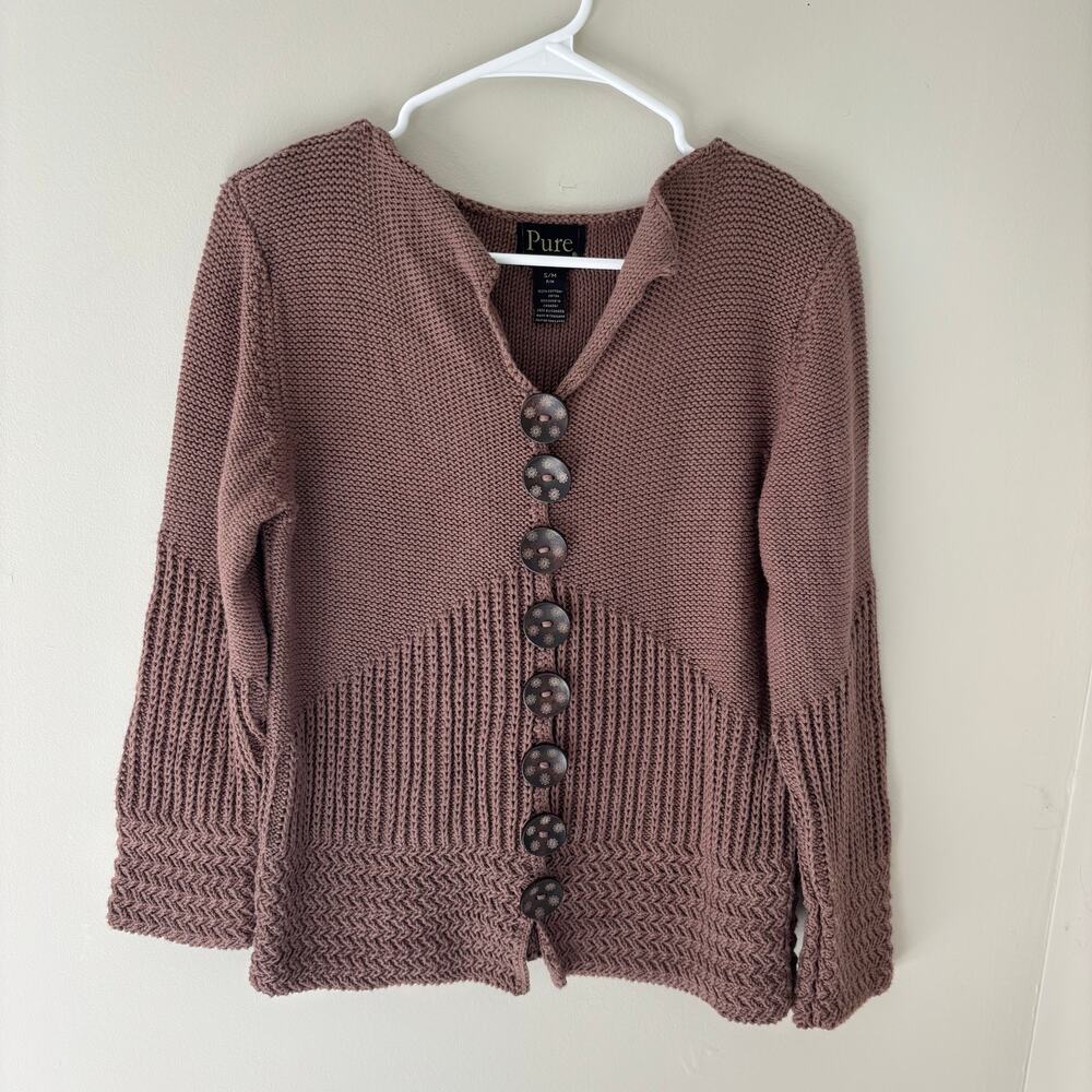 Pure Handknit Cotton Sweater Lagenlook Boho Neutral Size S/M